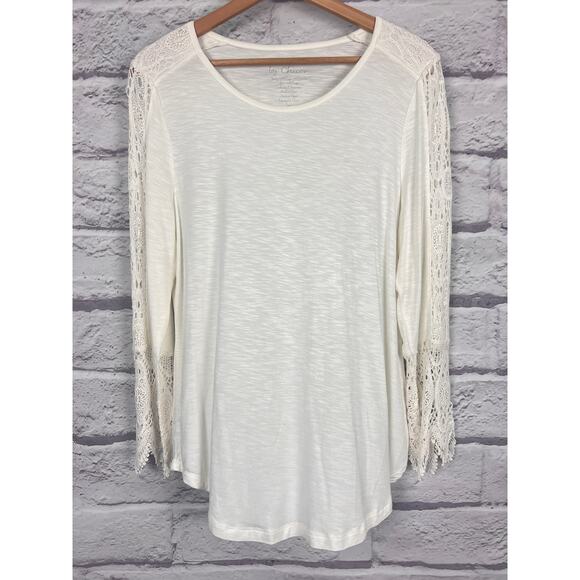 Chico's Womens M Boho Peasant Feminine Romantic Fairycore Lace Sleeve Knit Top - Picture 3 of 11